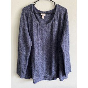 Knox Rose XXL Women’s Blue Metallic Sheer Fuzzy Knit Sweater Top Long Sleeve